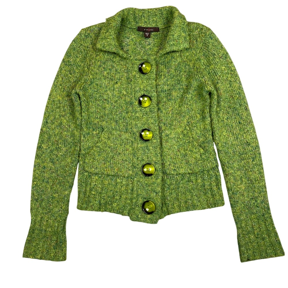 FEVER Marled Green Cardigan Sweater Chunky Knit Whimsigoth Cottage Whimsey S